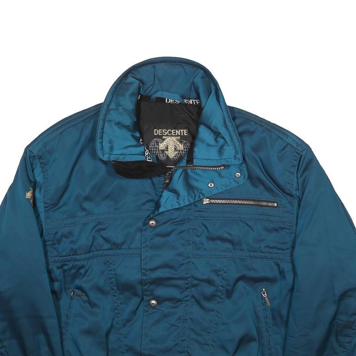 DESCENTE Mens Blue Polyester Blend Zip Jacket M Plain Outdoor Casual Warm