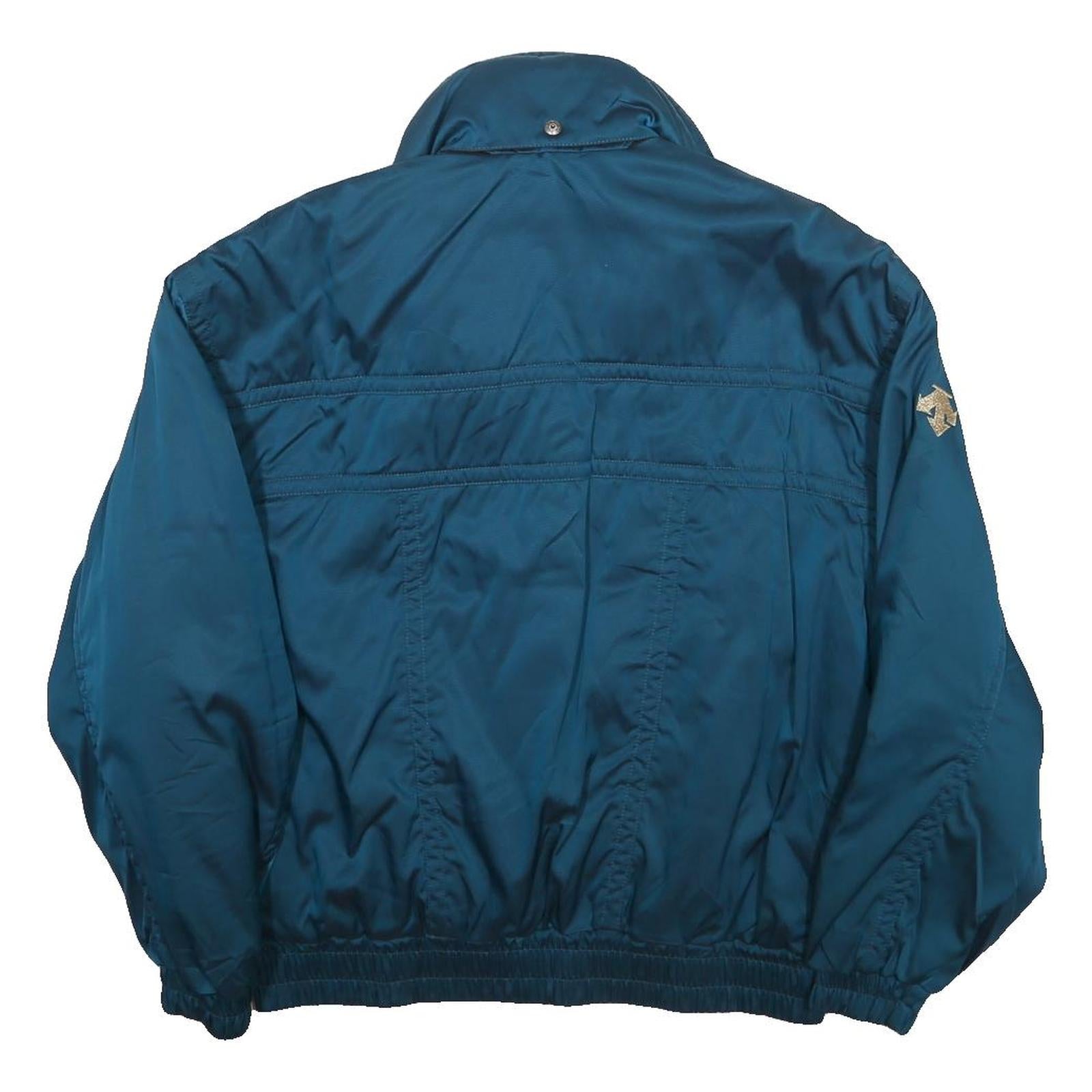 DESCENTE Mens Blue Polyester Blend Zip Jacket M Plain Outdoor Casual Warm