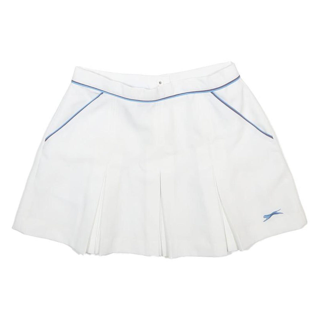SLAZENGER Womens White & Blue Pleated Mini Polyester Skirt Size S Sports Tennis