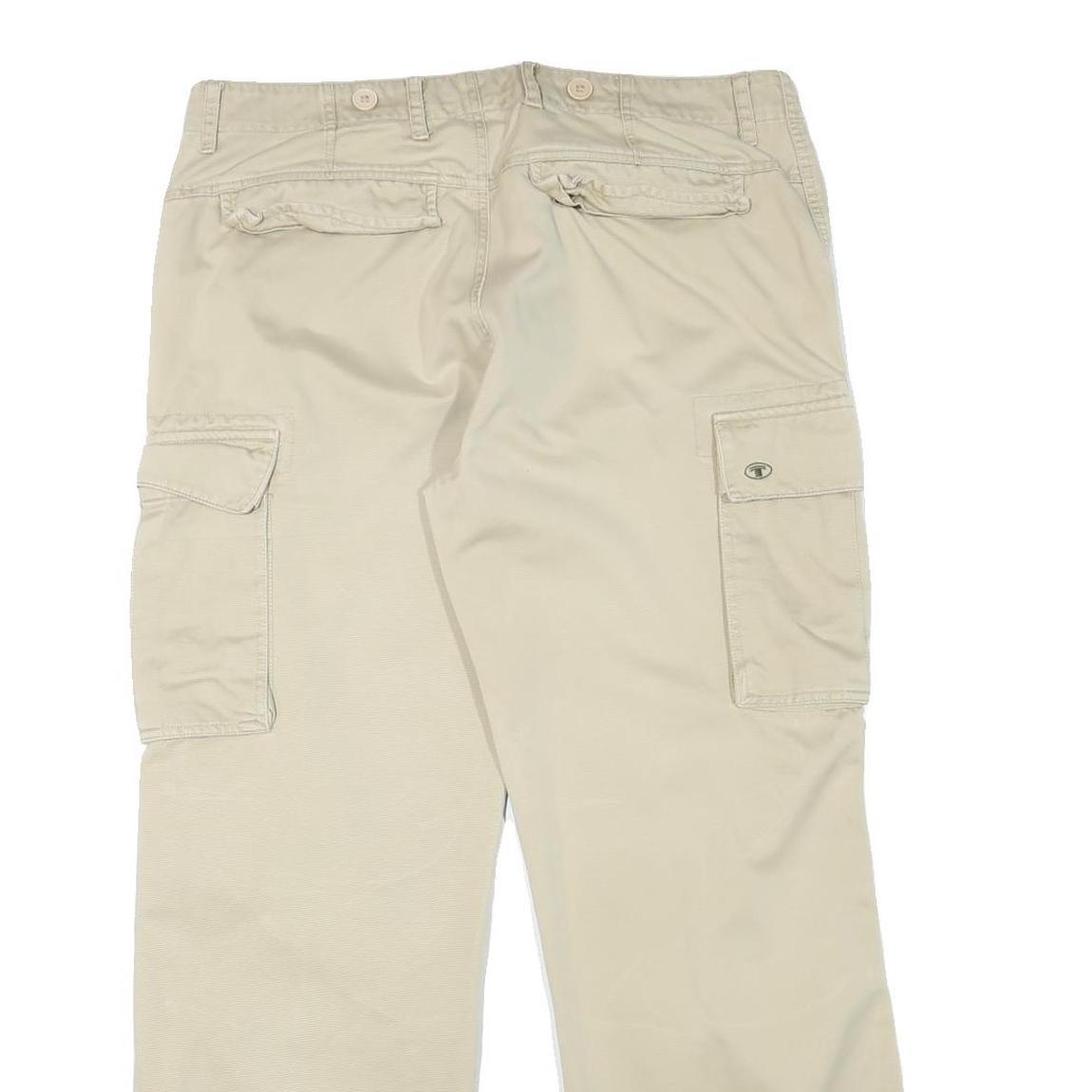 TOM TAILOR Mens Cotton Blend Beige Relaxed Cargo Trousers W36 L29 Casual Utility