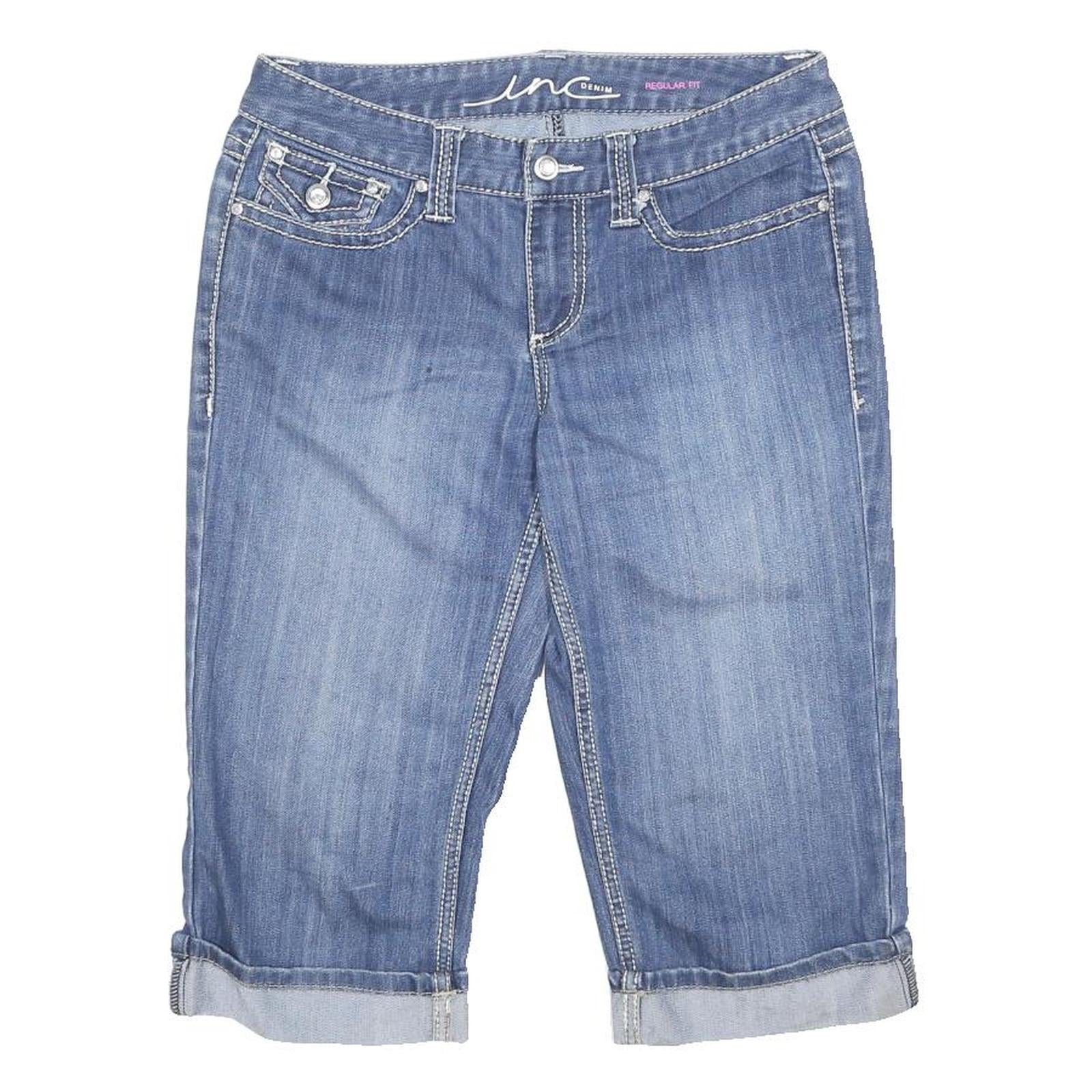 INC DENIM Capri Womens Blue Denim Casual Shorts M W30 Rolled Hem Pockets