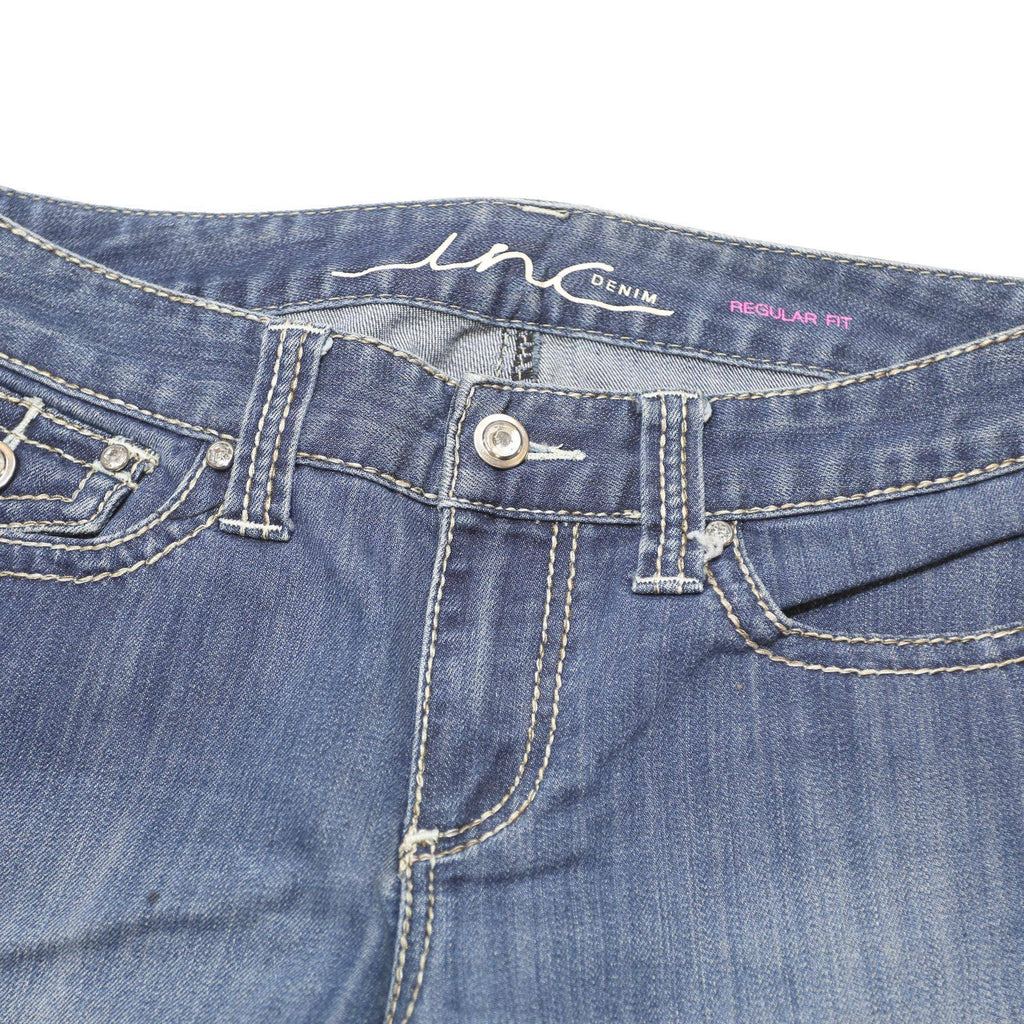 INC DENIM Capri Womens Blue Denim Casual Shorts M W30 Rolled Hem Pockets