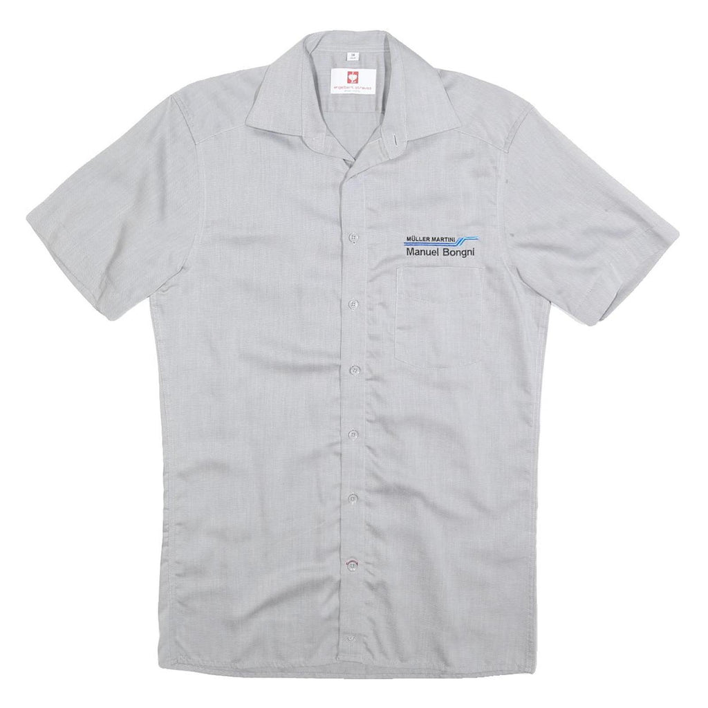 ENGELBERT STRAUSS Mens Grey Cotton Blend Work Shirt S Manuel Bongni Embroidered