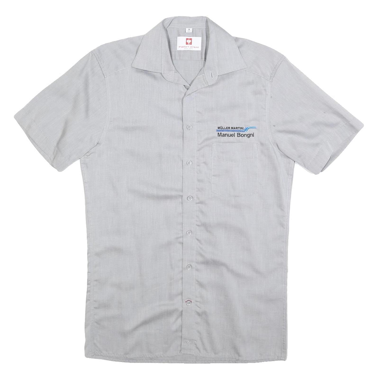 ENGELBERT STRAUSS Mens Grey Cotton Blend Work Shirt S Manuel Bongni Embroidered