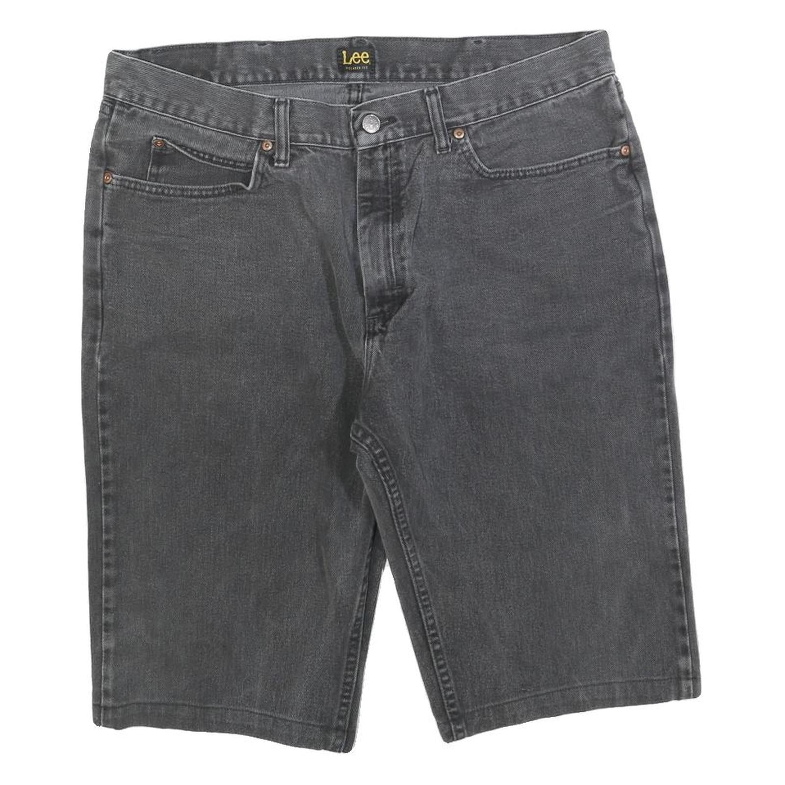 LEE Mens Shorts Black Denim XL W38 Classic Fit Casual Cotton Blend