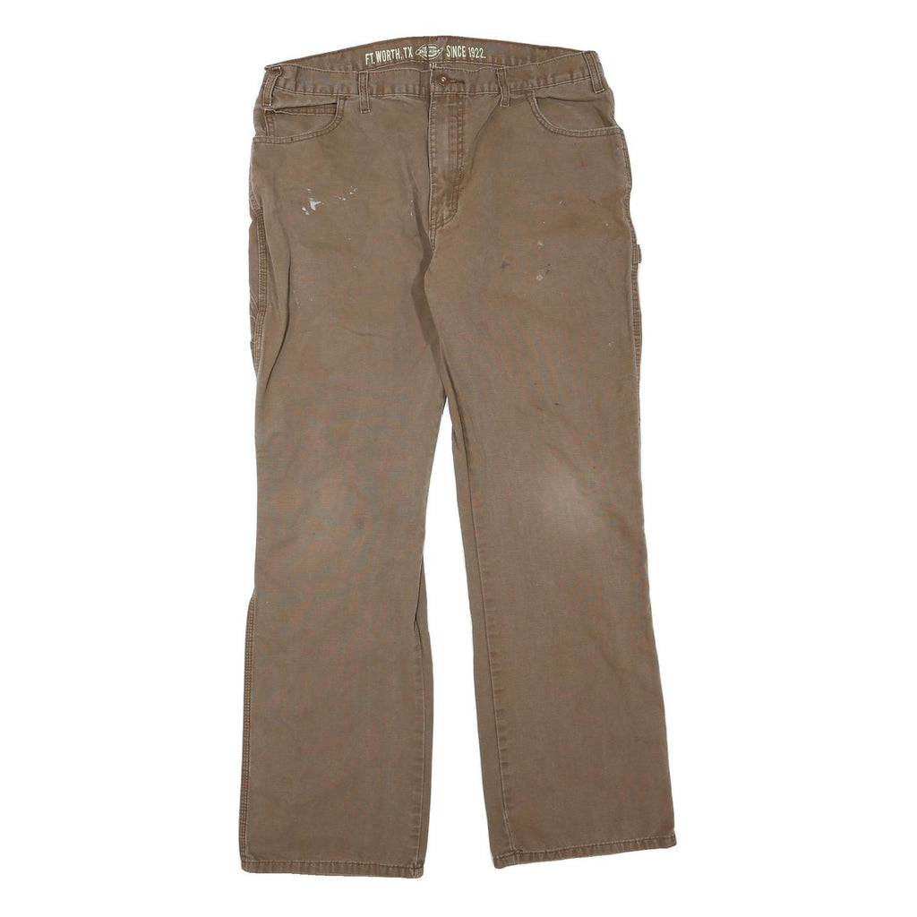 DICKIES Womens Regular Fit Straight Brown Denim W38 L32 Workwear Zip Jeans