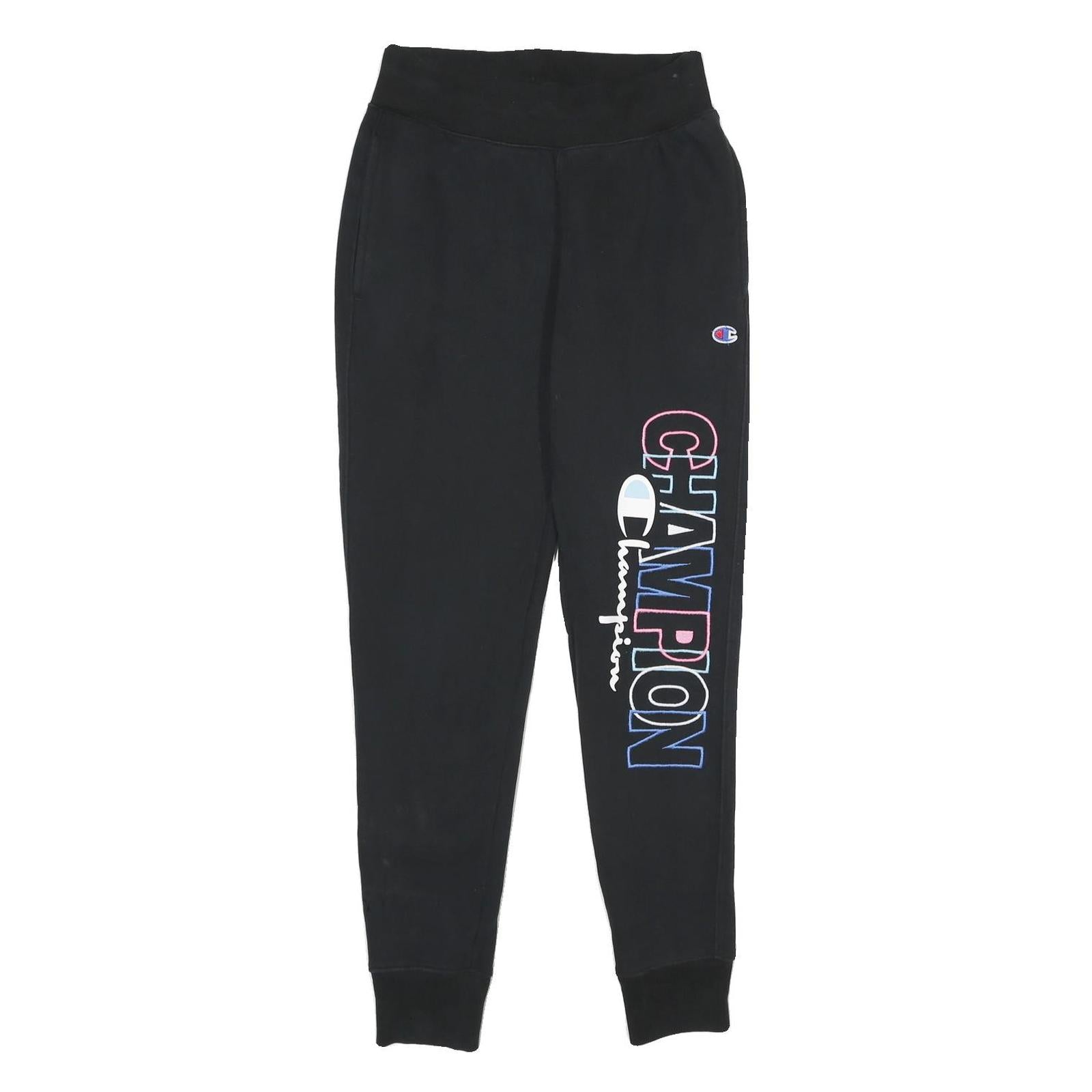 CHAMPION REVERSE WEAVE Mens Joggers Black Slim Tapered S W26 L30 Champion Logo