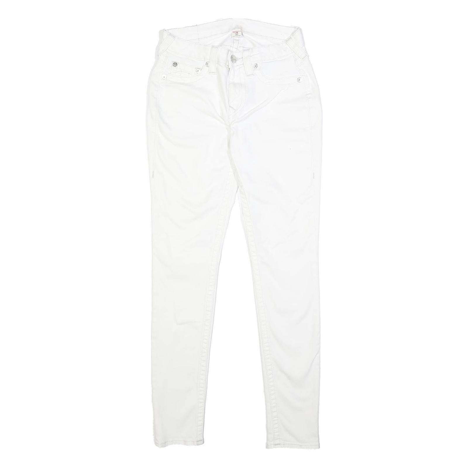 TRUE RELIGION Womens Slim White Denim Slim Jeans Cotton Blend W27 L30 Zip