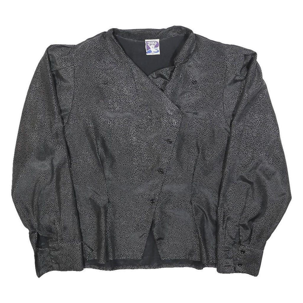 YESSICA Womens Black Printed Blouse Long Sleeve Button Neck L Stylish