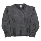 YESSICA Womens Black Printed Blouse Long Sleeve Button Neck L Stylish