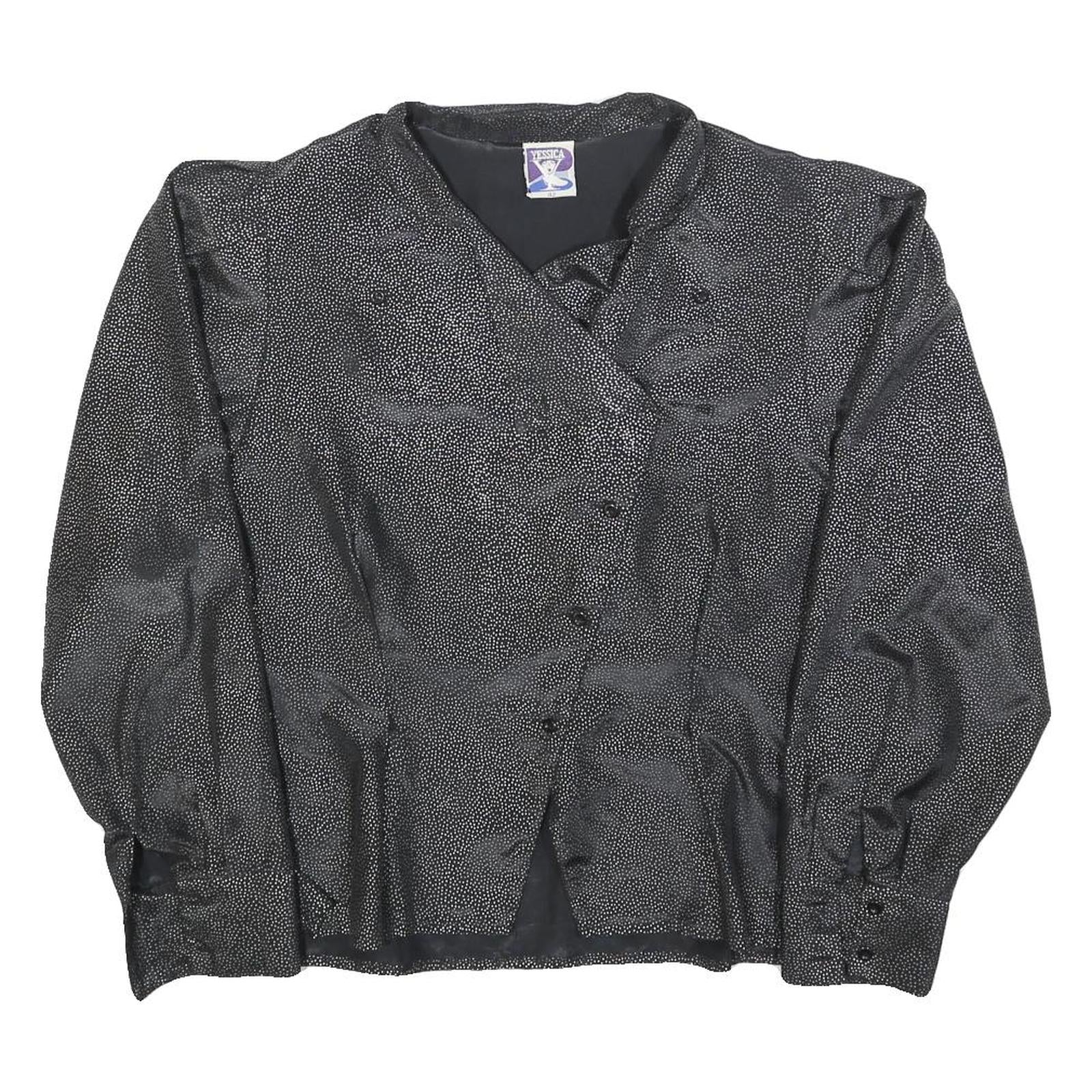 YESSICA Womens Black Printed Blouse Long Sleeve Button Neck L Stylish