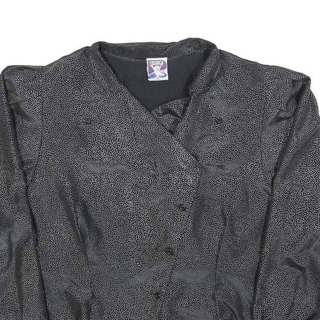 YESSICA Womens Black Printed Blouse Long Sleeve Button Neck L Stylish