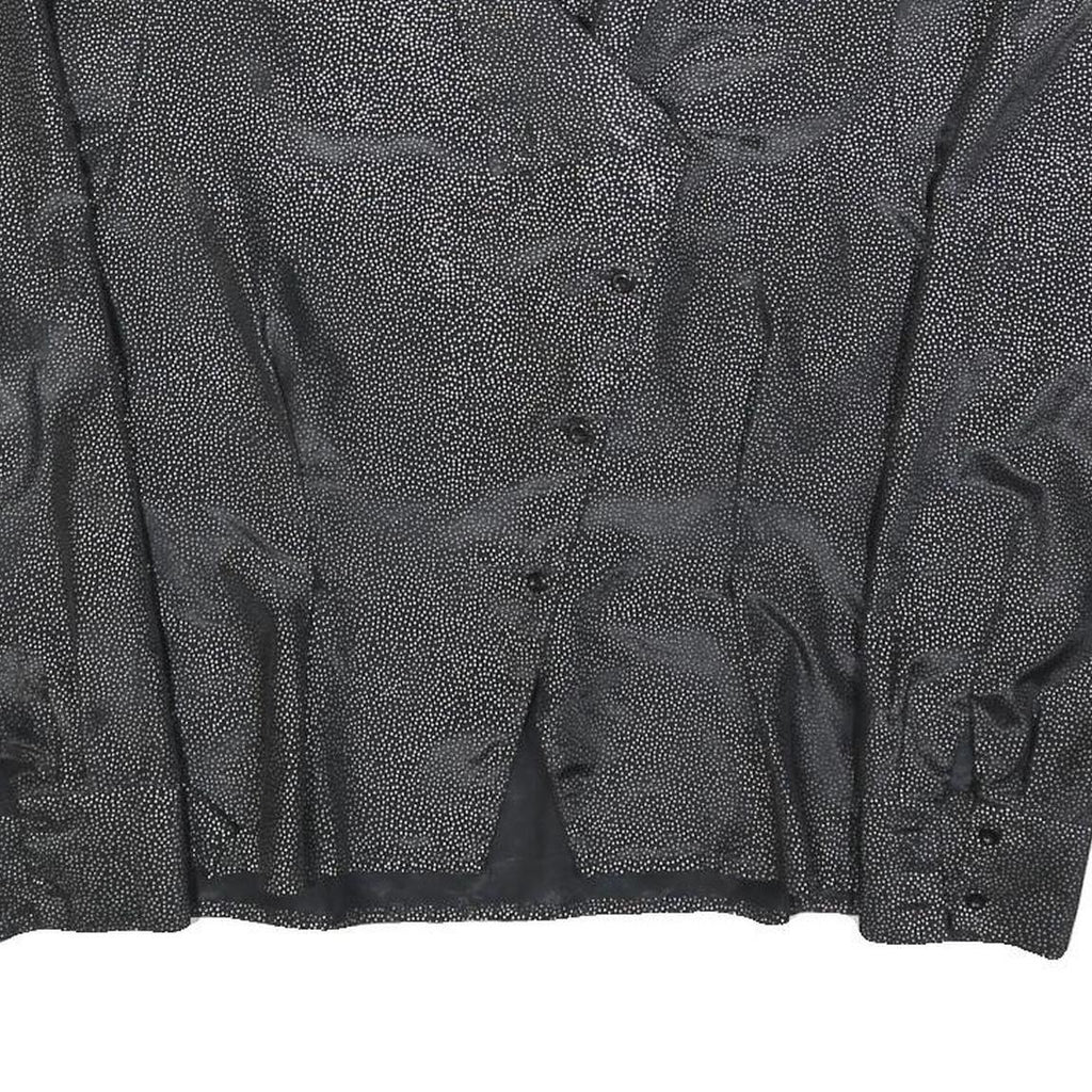 YESSICA Womens Black Printed Blouse Long Sleeve Button Neck L Stylish