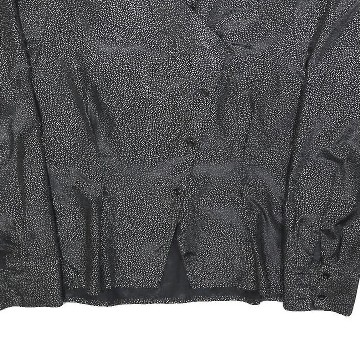 YESSICA Womens Black Printed Blouse Long Sleeve Button Neck L Stylish