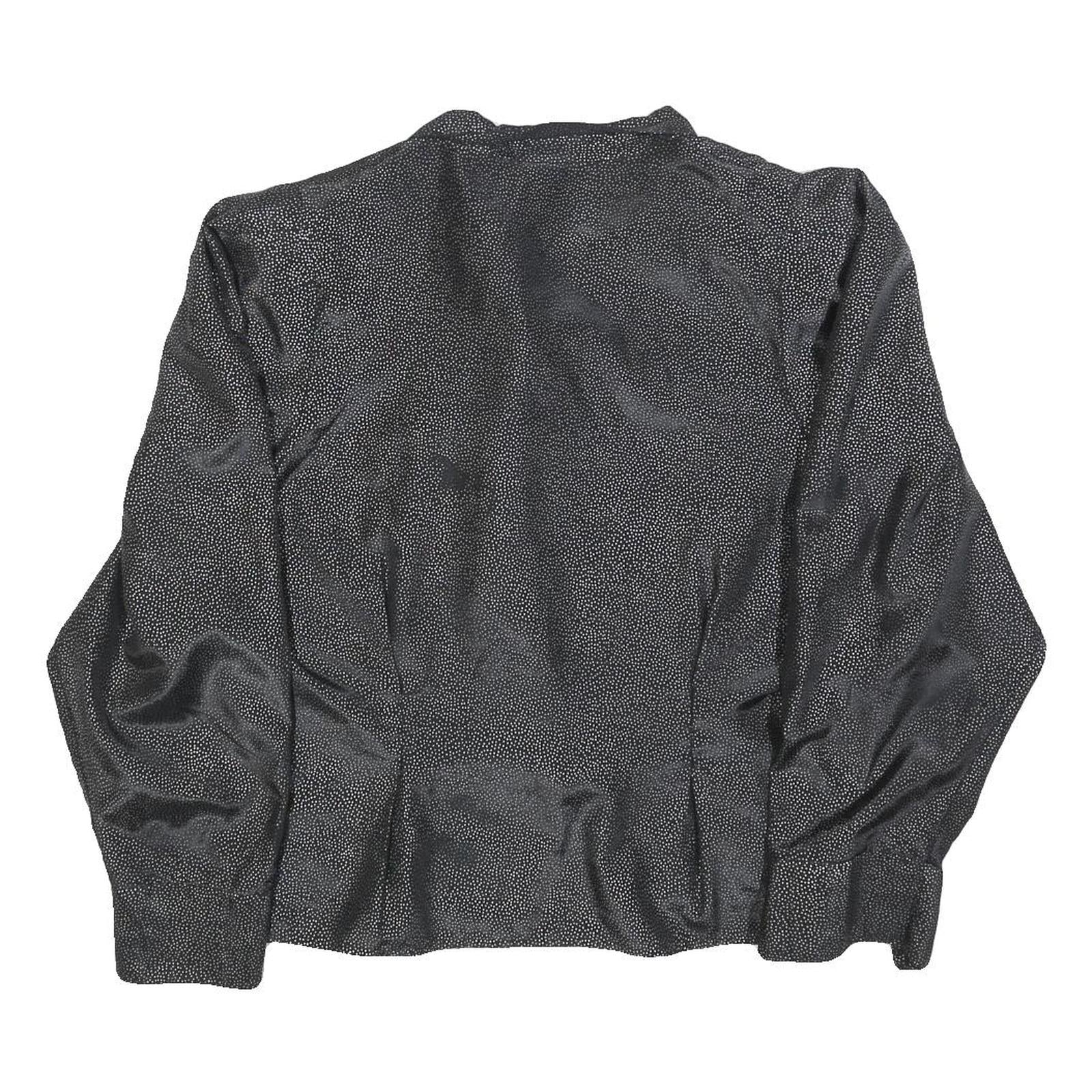 YESSICA Womens Black Printed Blouse Long Sleeve Button Neck L Stylish