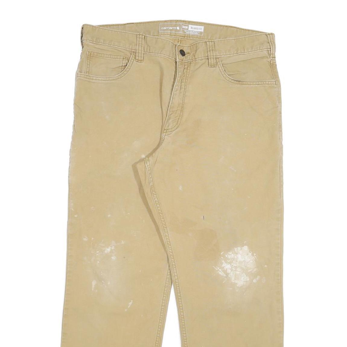 CARHARTT Mens Relaxed Beige Cotton Blend Zip Trousers W36 L30 Workwear