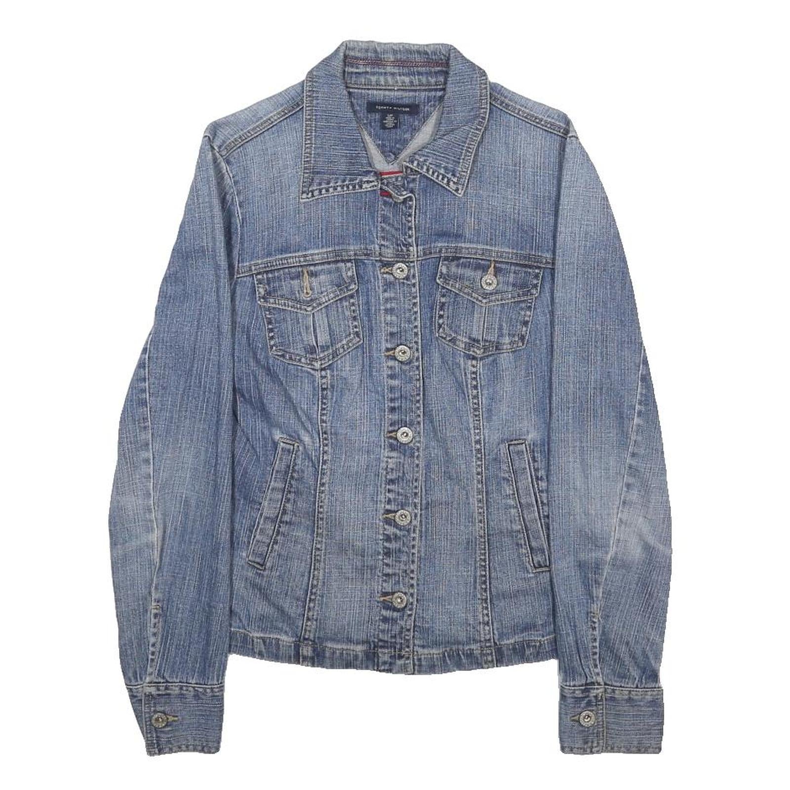 TOMMY HILFIGER Womens Blue Denim Jacket S Cotton Blend Classic Button Closure