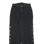 ROMWE Womens Jeans Black Relaxed Straight Denim Medium W26 L29 Lace-up Side