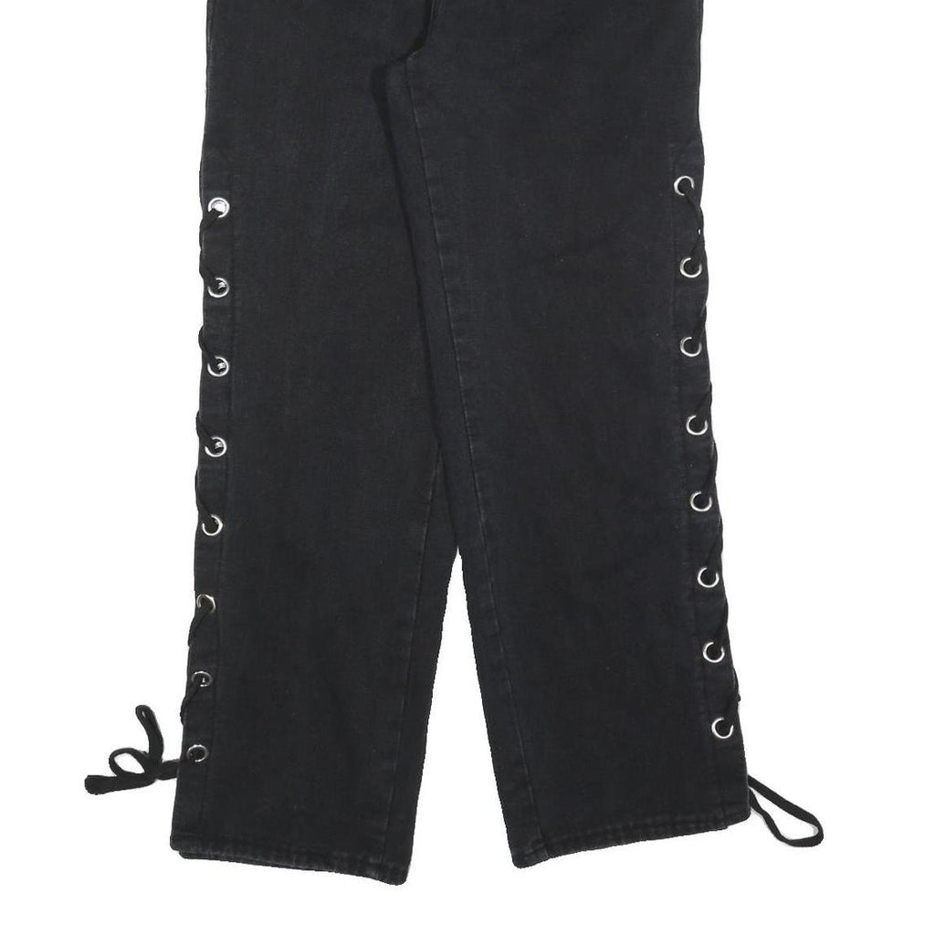 ROMWE Womens Jeans Black Relaxed Straight Denim Medium W26 L29 Lace-up Side