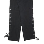 ROMWE Womens Jeans Black Relaxed Straight Denim Medium W26 L29 Lace-up Side