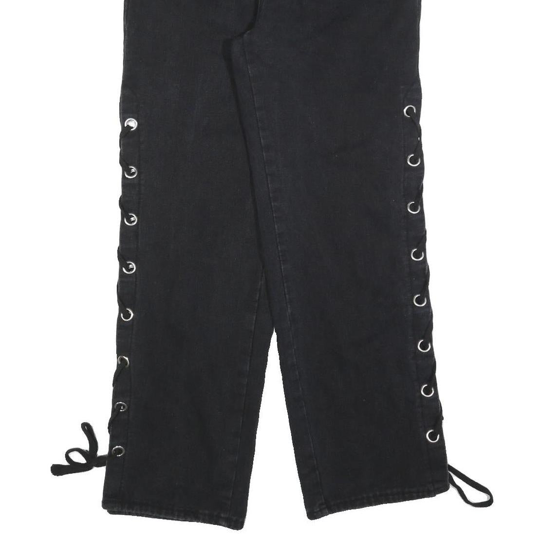 ROMWE Womens Jeans Black Relaxed Straight Denim Medium W26 L29 Lace-up Side