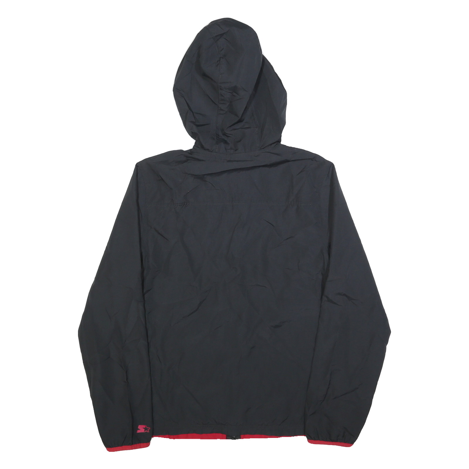 STARTER Mens Black & Red Zip Hooded Jacket S Polyester Blend Colourblock