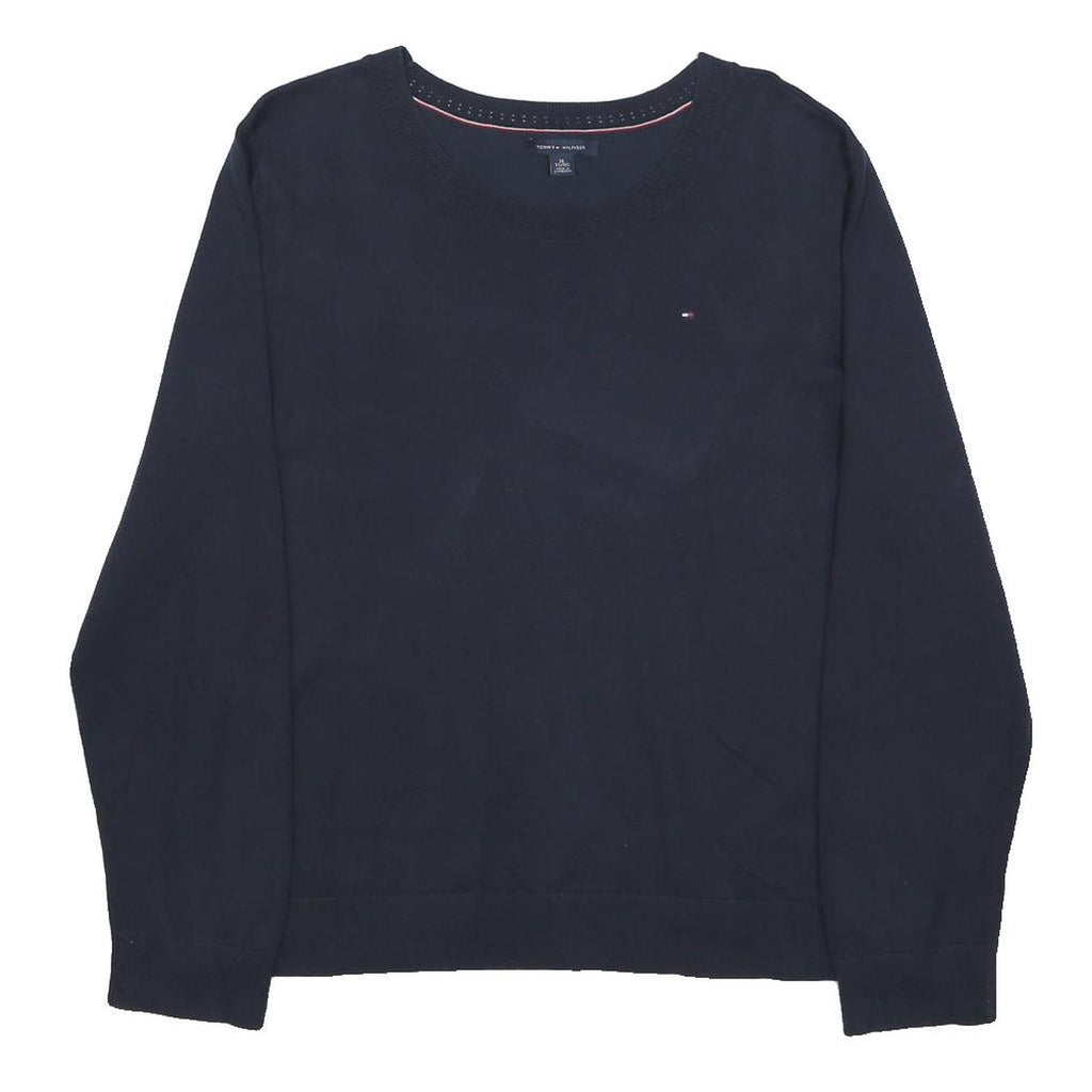 TOMMY HILFIGER Womens Navy Plain Cotton Blend Jumper Crew Neck Basic Knit XL