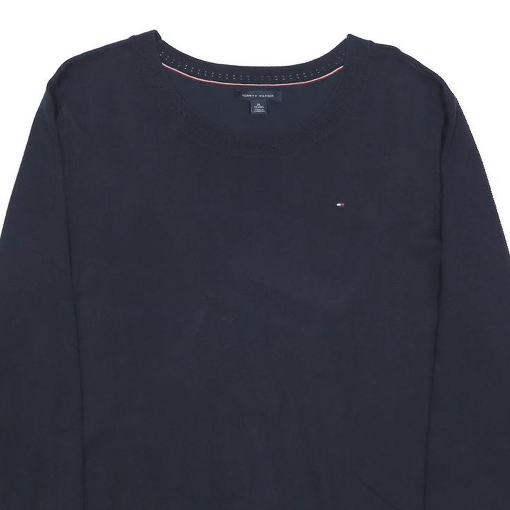 TOMMY HILFIGER Womens Navy Plain Cotton Blend Jumper Crew Neck Basic Knit XL