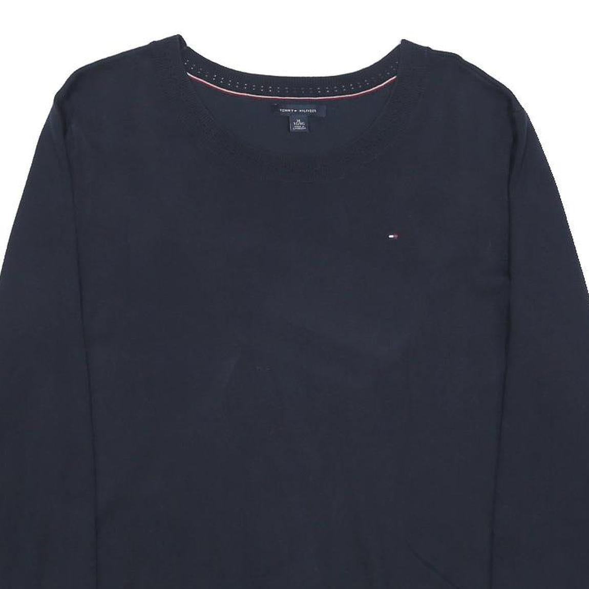 TOMMY HILFIGER Womens Navy Plain Cotton Blend Jumper Crew Neck Basic Knit XL