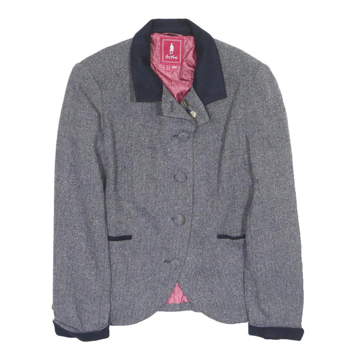 JACK MURPHY Womens Grey & Navy Wool Blend Button Jacket UK 12 Herringbone