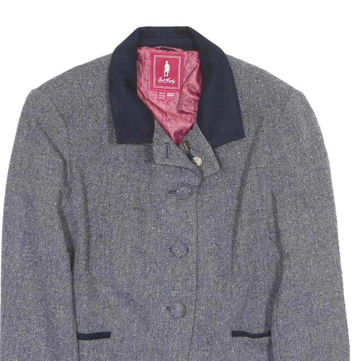 JACK MURPHY Womens Grey & Navy Wool Blend Button Jacket UK 12 Herringbone
