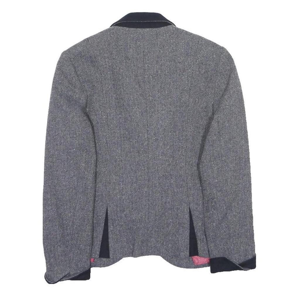 JACK MURPHY Womens Grey & Navy Wool Blend Button Jacket UK 12 Herringbone