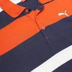 PUMA Mens Navy & Orange & White Striped Short Sleeve Polo Shirt M Cotton Casual