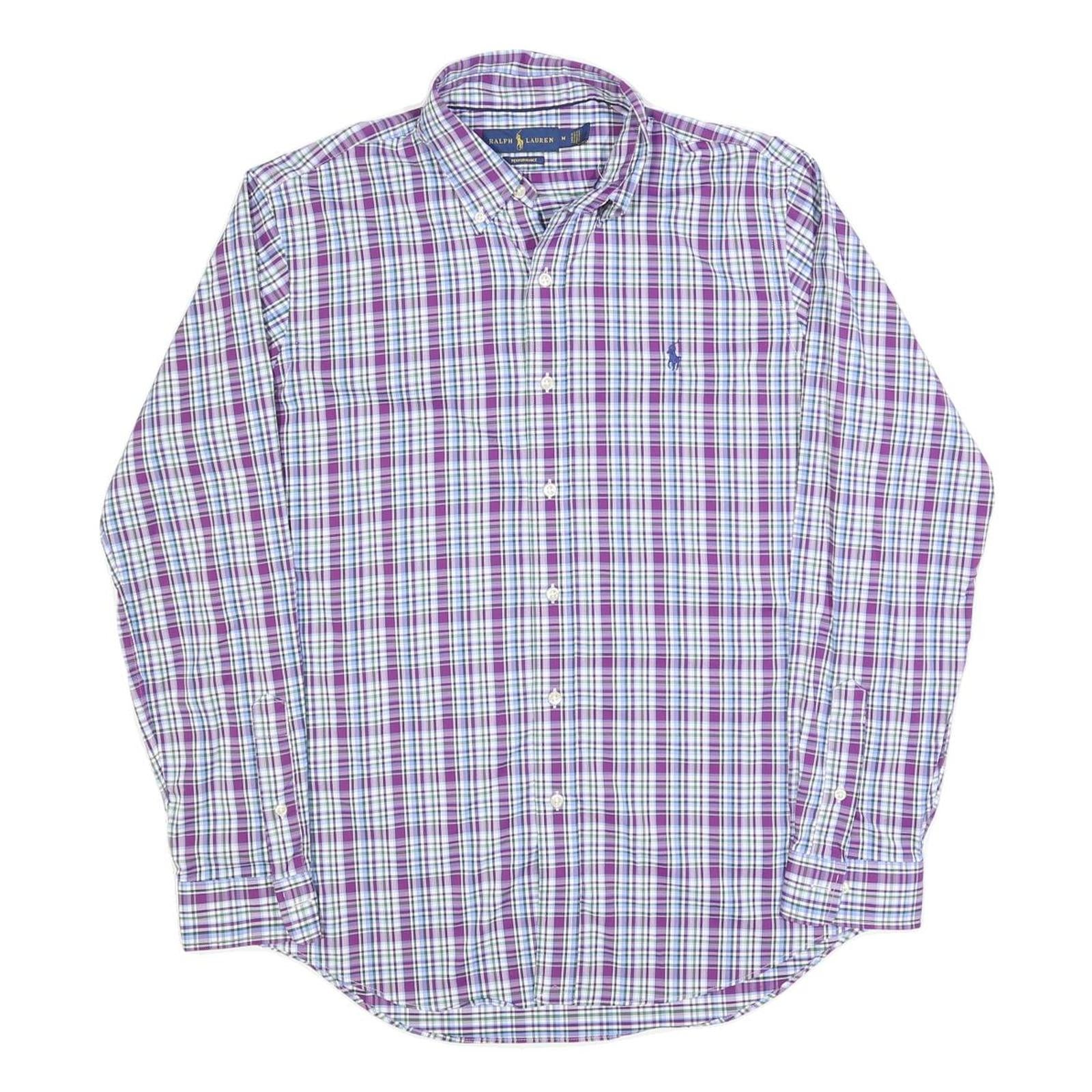 RALPH LAUREN Mens Purple & White Plaid Cotton Blend Shirt M Long Sleeve Button