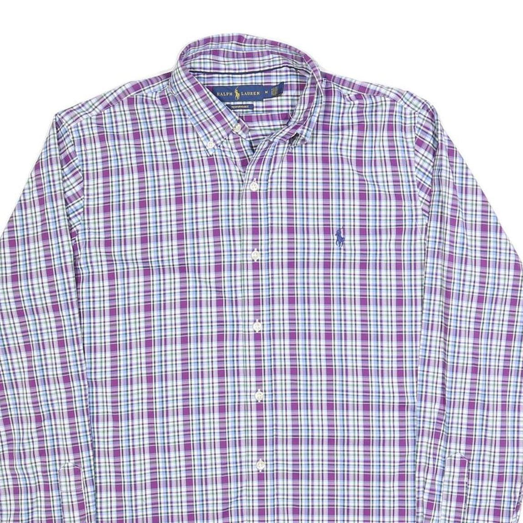 RALPH LAUREN Mens Purple & White Plaid Cotton Blend Shirt M Long Sleeve Button