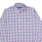 RALPH LAUREN Mens Purple & White Plaid Cotton Blend Shirt M Long Sleeve Button