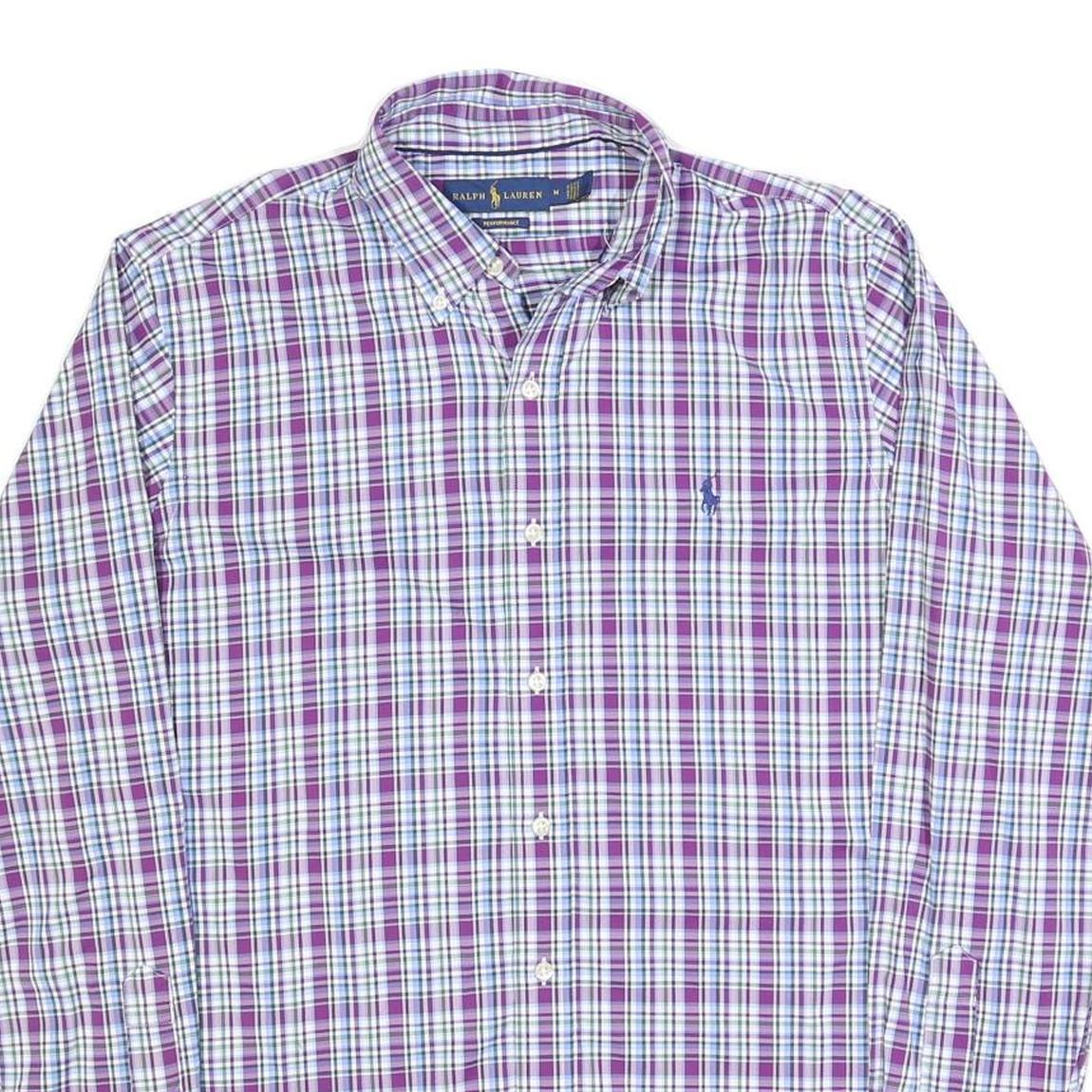 RALPH LAUREN Mens Purple & White Plaid Cotton Blend Shirt M Long Sleeve Button
