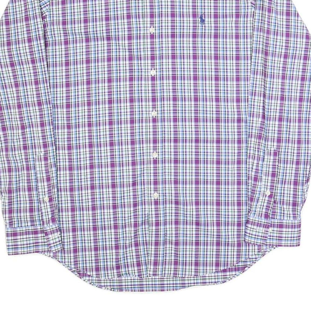 RALPH LAUREN Mens Purple & White Plaid Cotton Blend Shirt M Long Sleeve Button