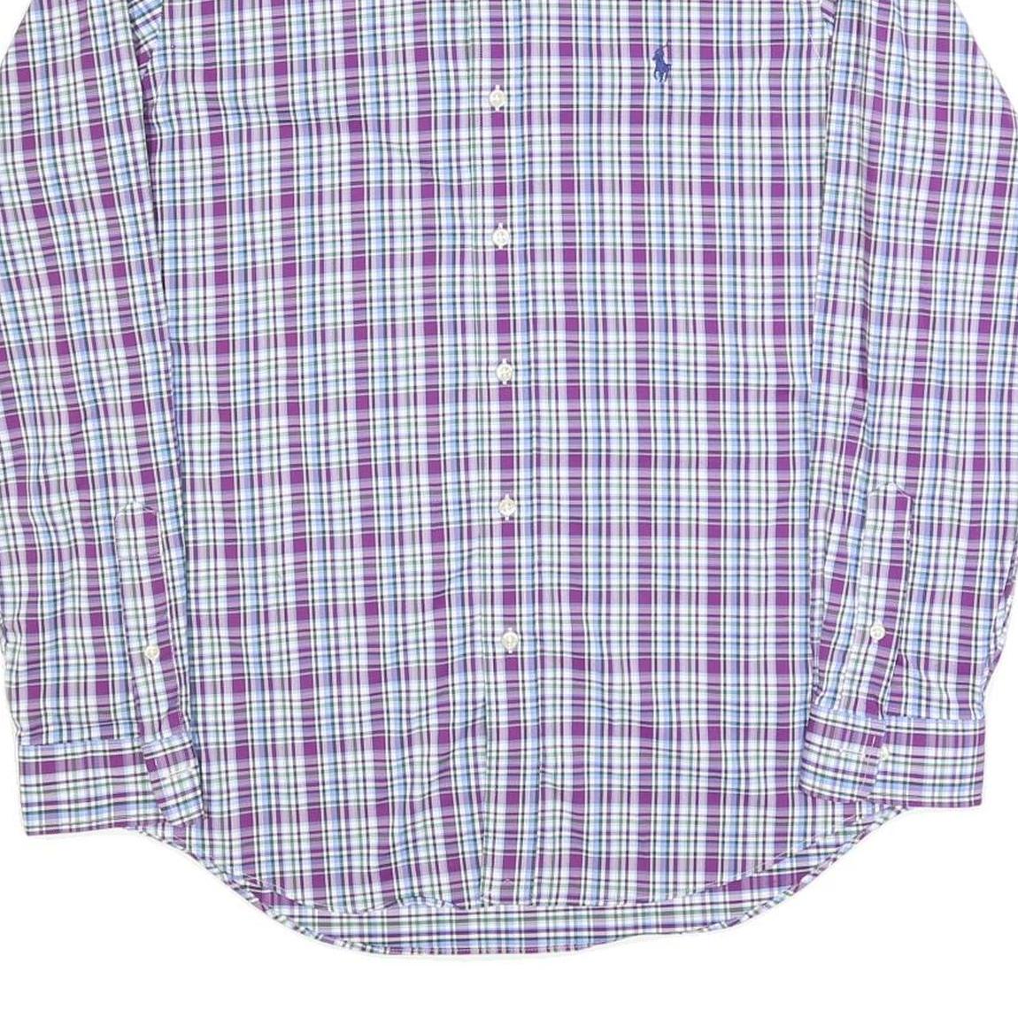 RALPH LAUREN Mens Purple & White Plaid Cotton Blend Shirt M Long Sleeve Button
