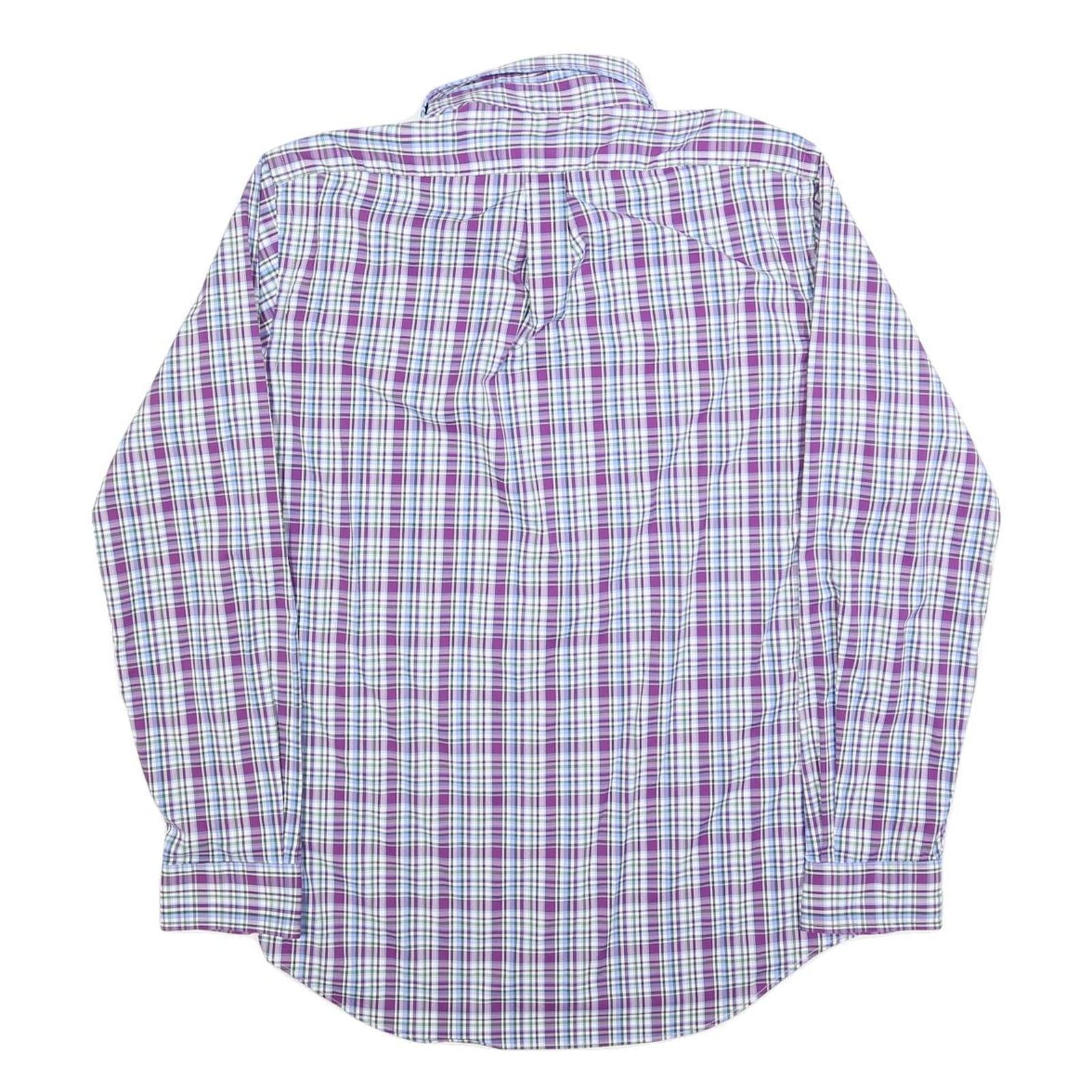 RALPH LAUREN Mens Purple & White Plaid Cotton Blend Shirt M Long Sleeve Button