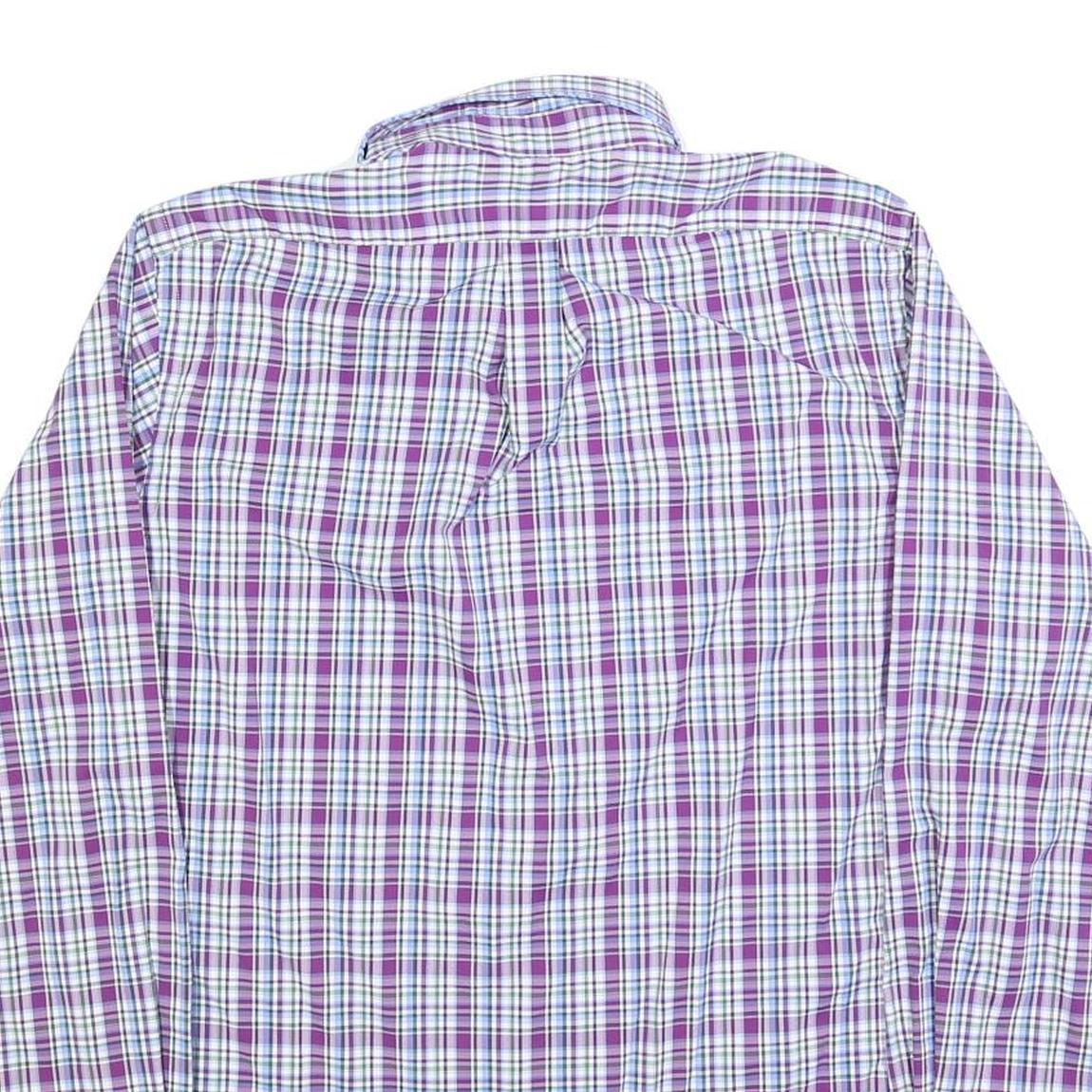 RALPH LAUREN Mens Purple & White Plaid Cotton Blend Shirt M Long Sleeve Button