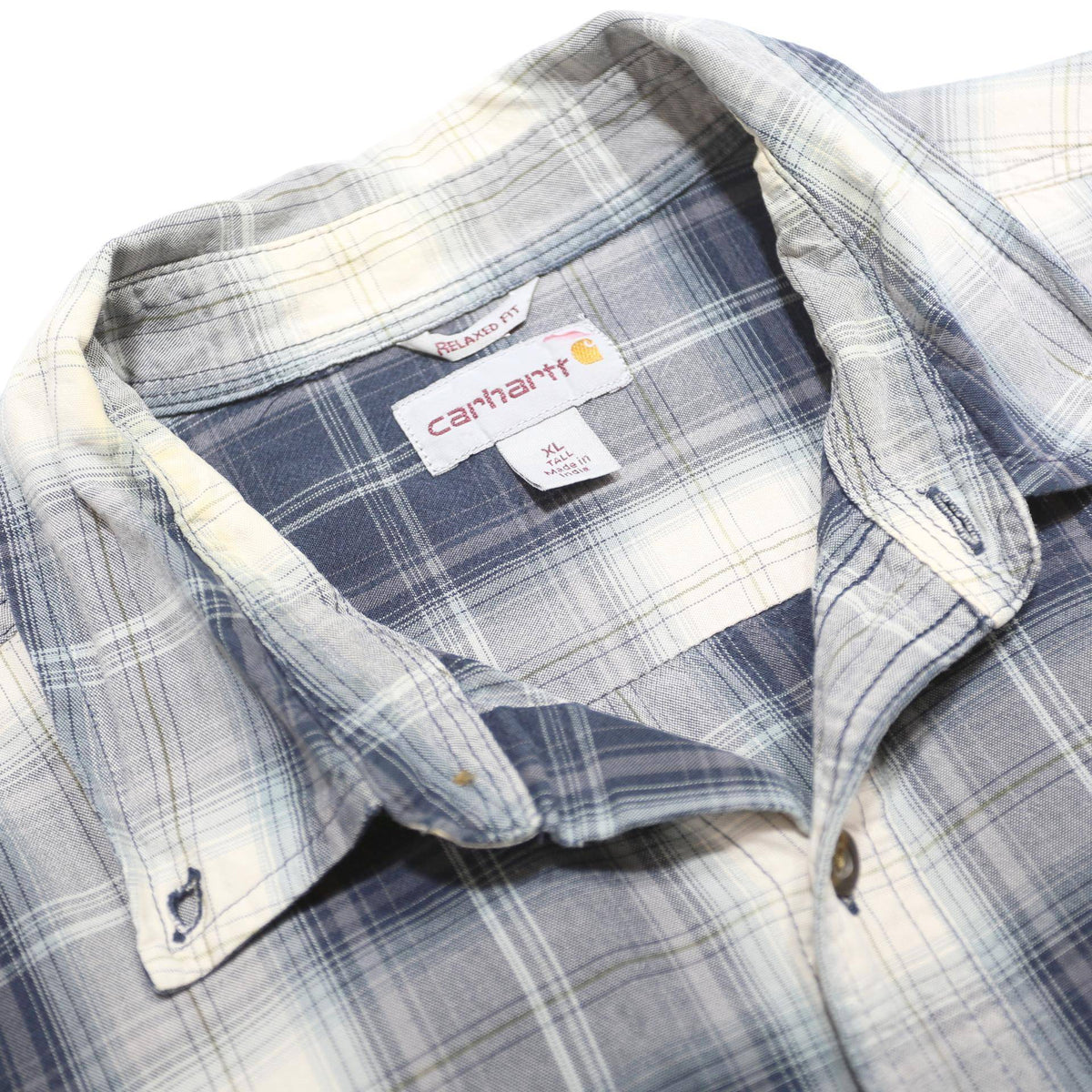 CARHARTT Mens Blue & White Check Shirt XL Long Sleeve Cotton Casual