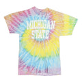 JERZEES Womens Yellow & Blue Tie Dye Michigan State Graphic T-Shirt M Crew Neck