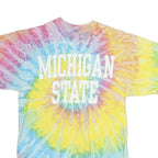 JERZEES Womens Yellow & Blue Tie Dye Michigan State Graphic T-Shirt M Crew Neck