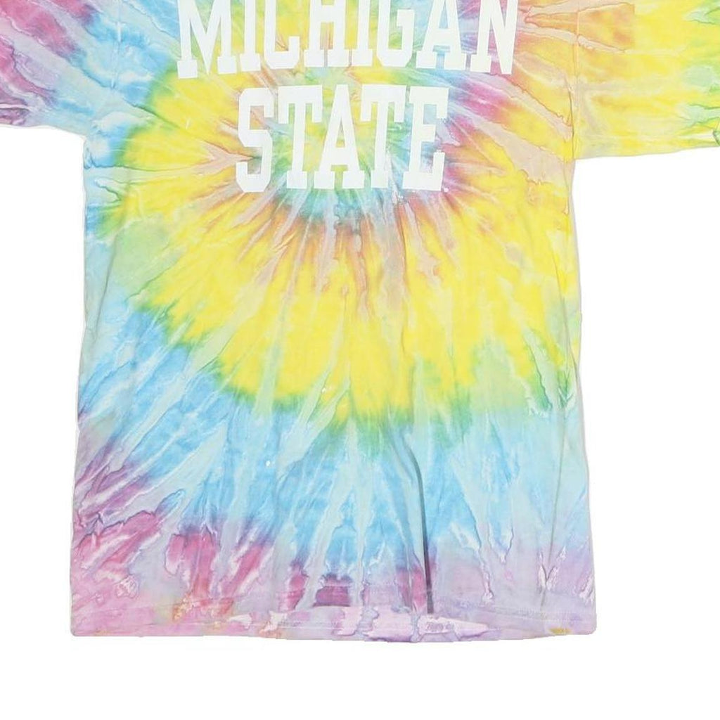 JERZEES Womens Yellow & Blue Tie Dye Michigan State Graphic T-Shirt M Crew Neck