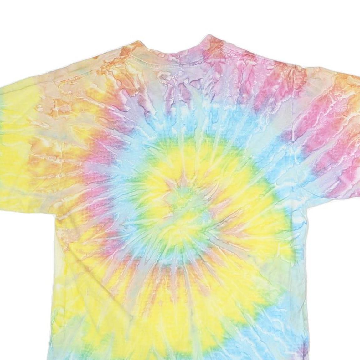 JERZEES Womens Yellow & Blue Tie Dye Michigan State Graphic T-Shirt M Crew Neck