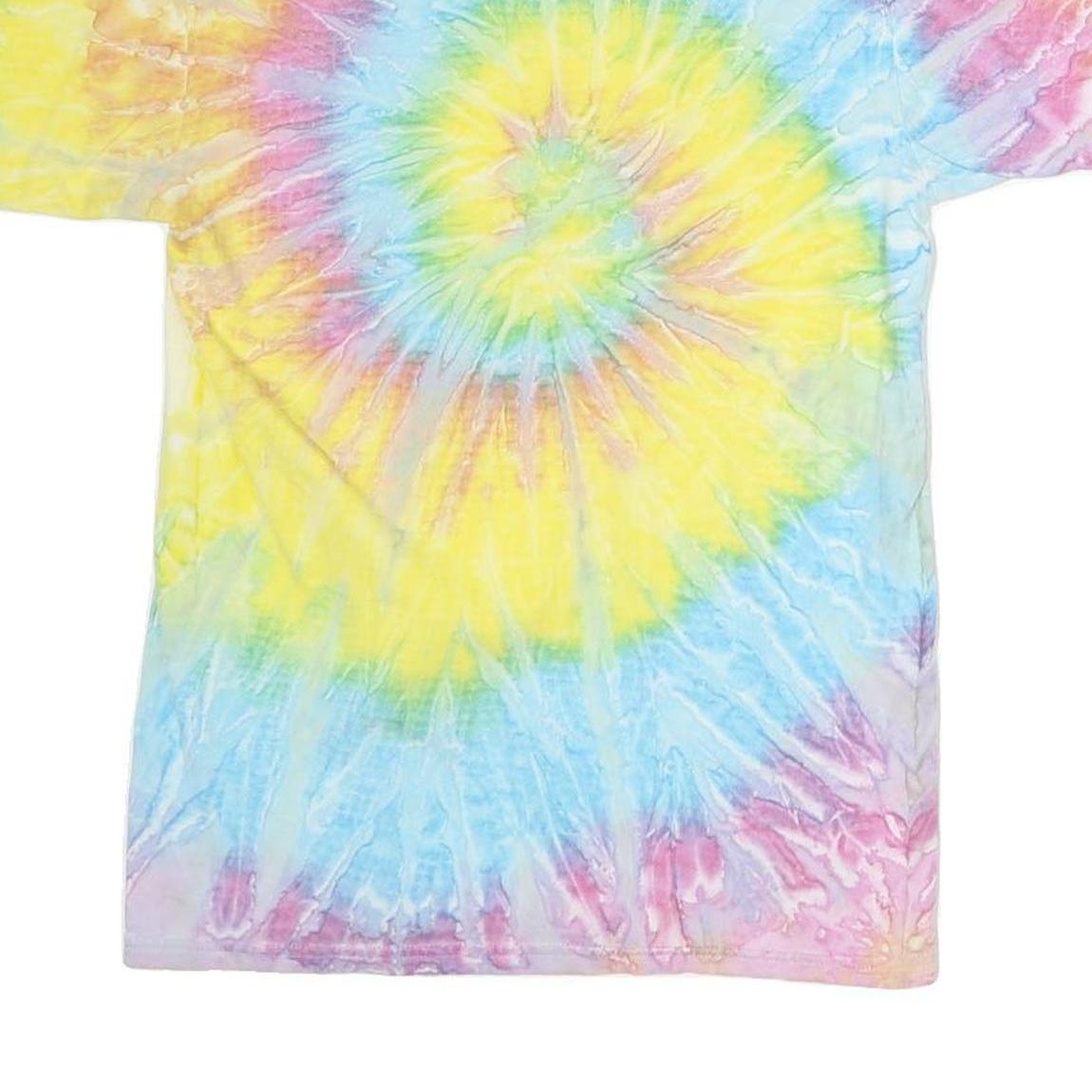 JERZEES Womens Yellow & Blue Tie Dye Michigan State Graphic T-Shirt M Crew Neck