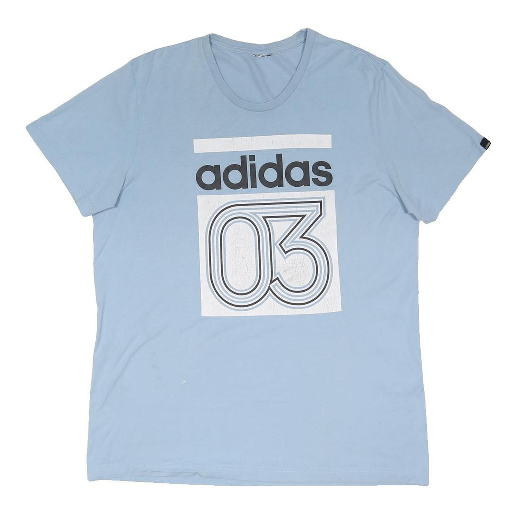 ADIDAS Mens Light Blue Graphic T-Shirt L Short Sleeve Crew Neck Cotton Blend