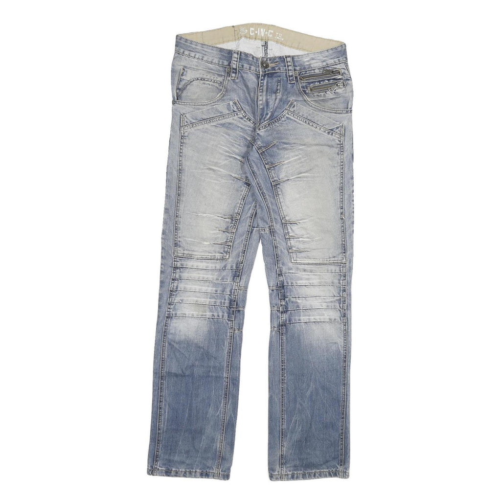 C INC Mens Regular Fit Blue Denim Jeans W33 L34 Zip Closure Distressed