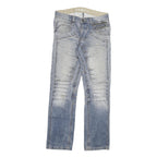 C INC Mens Regular Fit Blue Denim Jeans W33 L34 Zip Closure Distressed